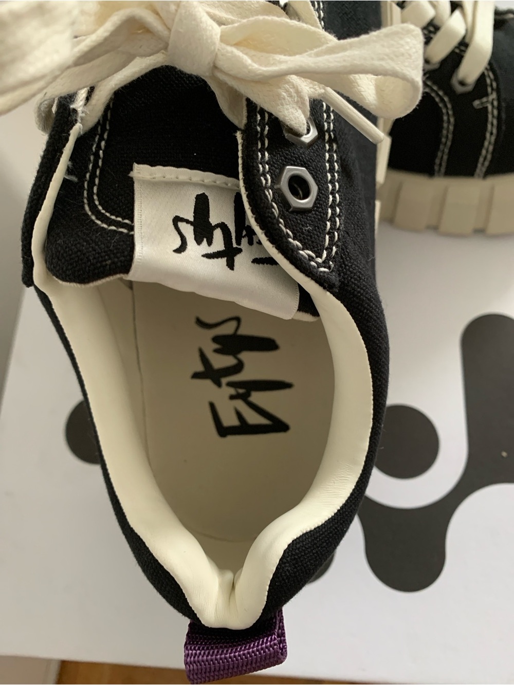 Eytys Black Canvas Platform Sneakers with Cream Soles and Purple Heel Tab - Picture 3 of 5